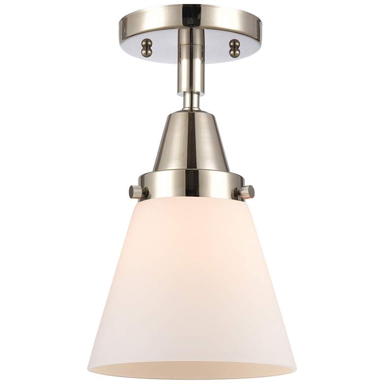 Image 1 Caden Cone 6" LED Flush Mount - Polished Nickel - Matte White Shade