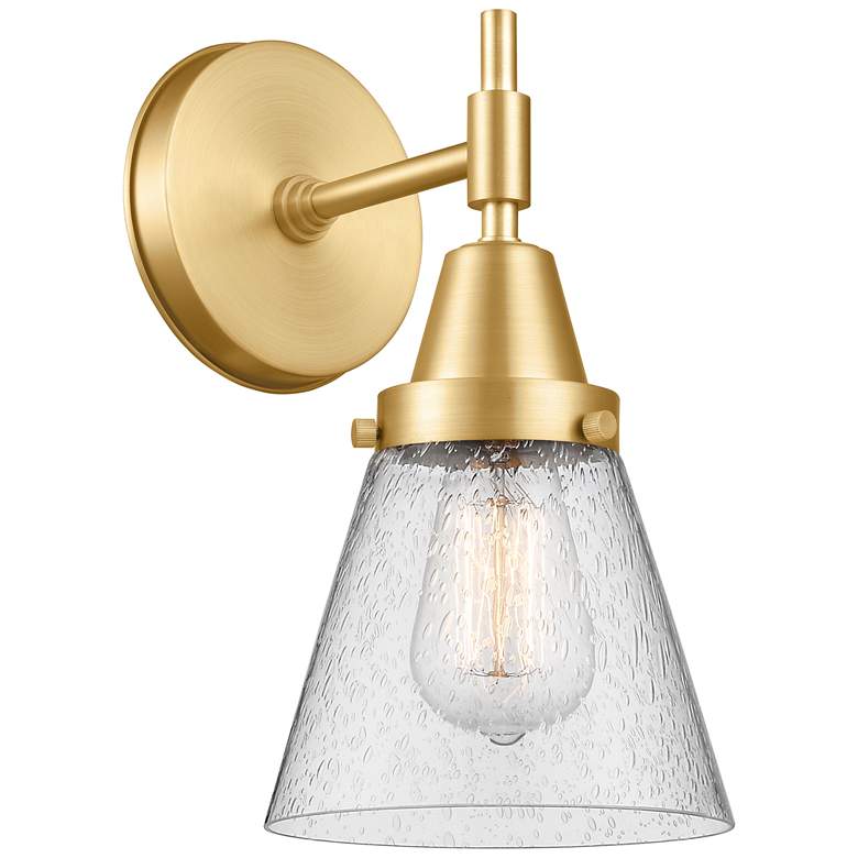 Image 1 Caden Cone 6" Satin Gold LED Sconce With Seedy Shade