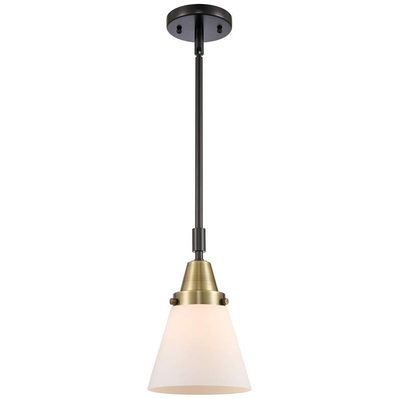 Image 1 Caden Cone 6" Wide Black Brass Stem Hung Mini Pendant w/ Matte White S