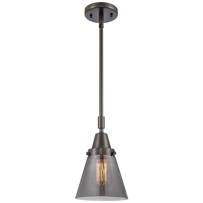 Image 1 Caden Cone 6" Wide Bronze Stem Hung Mini Pendant w/ Plated Smoke Shade