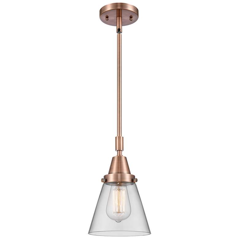 Image 1 Caden Cone 6" Wide Copper Stem Hung Mini Pendant w/ Clear Shade