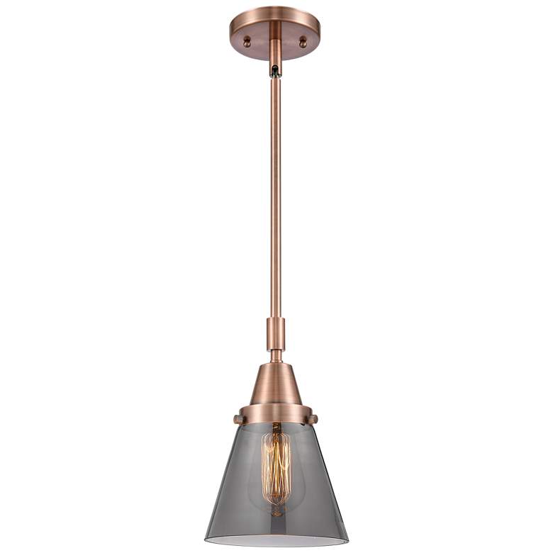 Image 1 Caden Cone 6" Wide Copper Stem Hung Mini Pendant w/ Plated Smoke Shade
