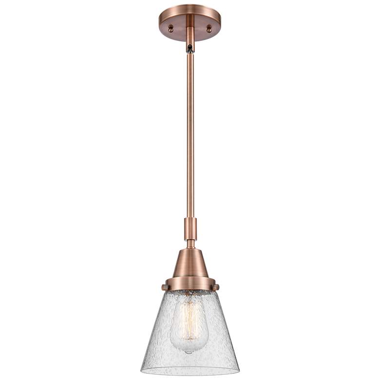 Image 1 Caden Cone 6" Wide Copper Stem Hung Mini Pendant w/ Seedy Shade