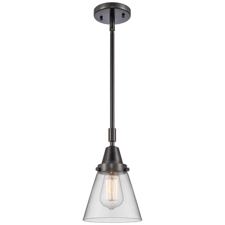 Image 1 Caden Cone 6" Wide Matte Black Stem Hung Mini Pendant w/ Clear Shade