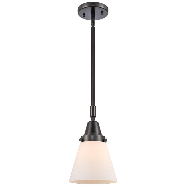 Image 1 Caden Cone 6" Wide Matte Black Stem Hung Mini Pendant w/ Matte White S