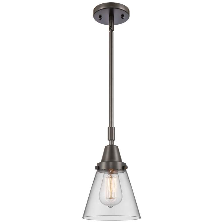 Image 1 Caden Cone 6" Wide Oil Rubbed Bronze Stem Hung Mini Pendant w/ Clear S