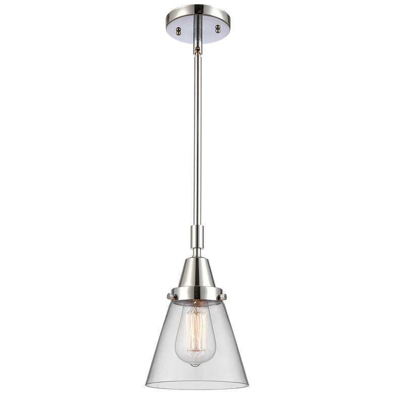 Image 1 Caden Cone 6" Wide Polished Chrome Stem Hung Mini Pendant w/ Clear Sha