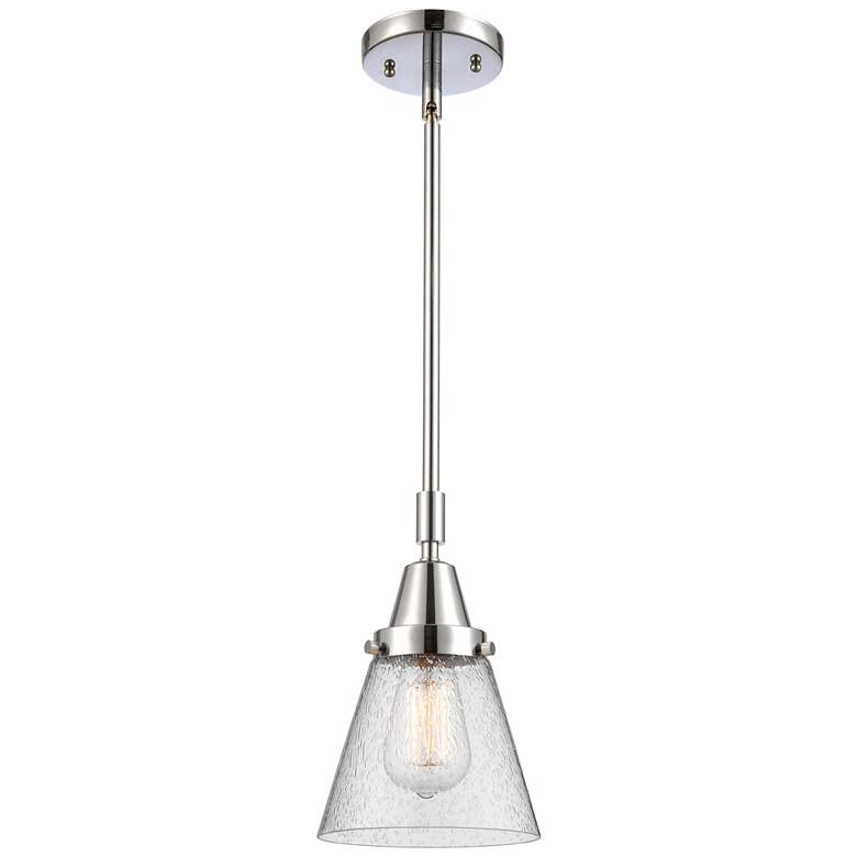 Image 1 Caden Cone 6" Wide Polished Chrome Stem Hung Mini Pendant w/ Seedy Sha
