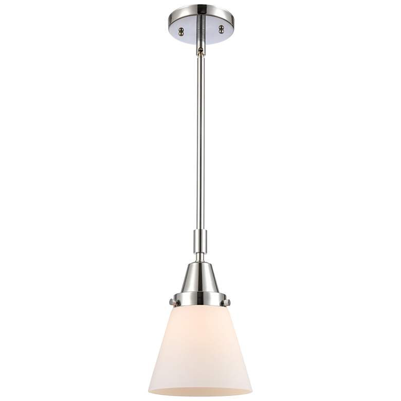 Image 1 Caden Cone 6" Wide Polished Chrome Stem Hung Mini Pendant w/ White Sha