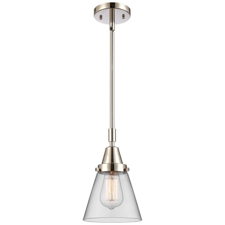 Image 1 Caden Cone 6" Wide Polished Nickel Stem Hung Mini Pendant w/ Clear Sha