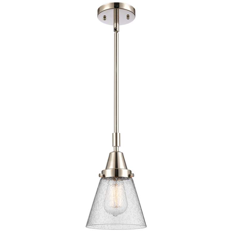 Image 1 Caden Cone 6" Wide Polished Nickel Stem Hung Mini Pendant w/ Seedy Sha