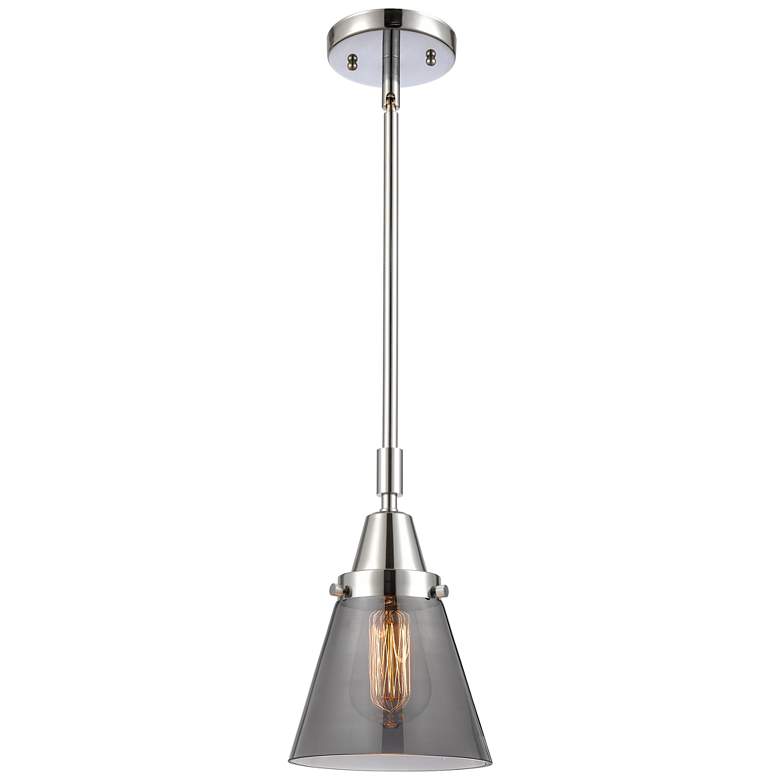 Image 1 Caden Cone 6"W Polished Chrome Stem Hung Mini Pendant w/ Plated Smoke