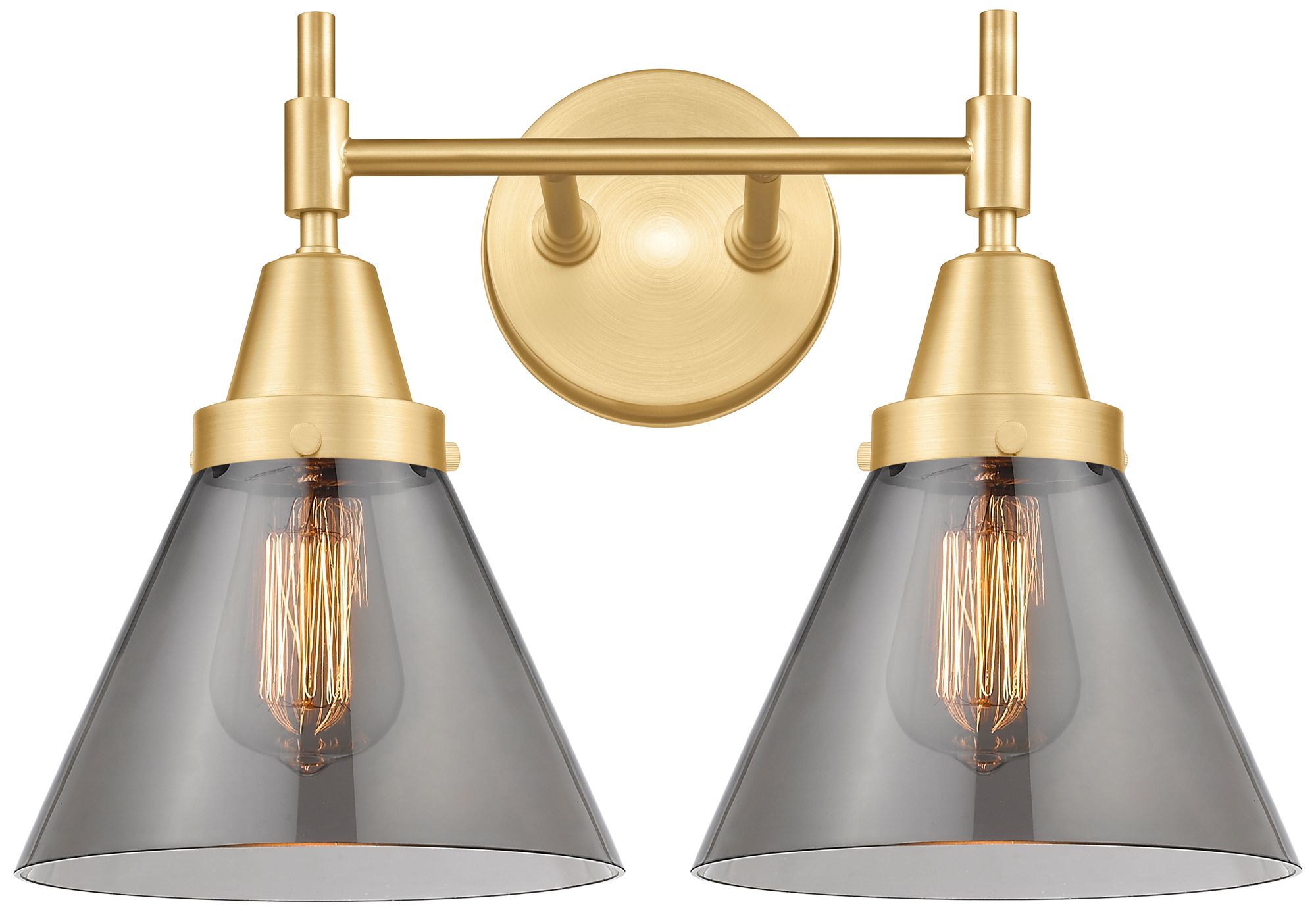 Caden Cone 8" 2 Light 17" Bath Light - Satin Gold - Plated Smoke