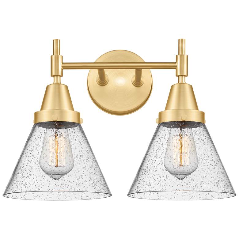 Image 1 Caden Cone 8" 2 Light 17" Bath Light - Satin Gold - Seedy Shade