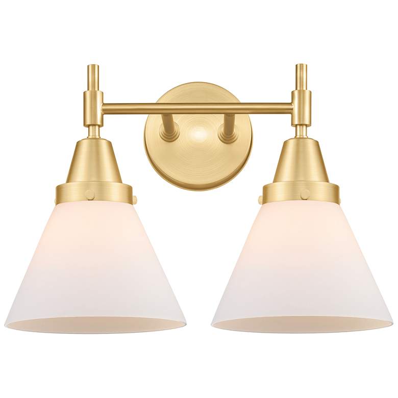 Image 1 Caden Cone 8" 2 Light 17" LED Bath Light - Satin Gold - Matte Whi