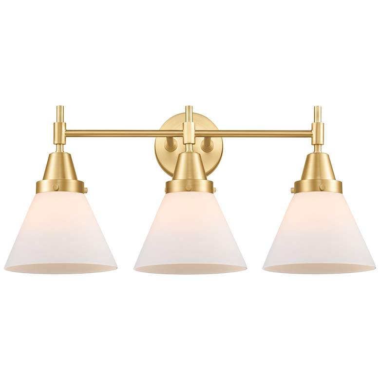 Image 1 Caden Cone 8" 3 Light 26" Bath Light - Satin Gold - Matte White S