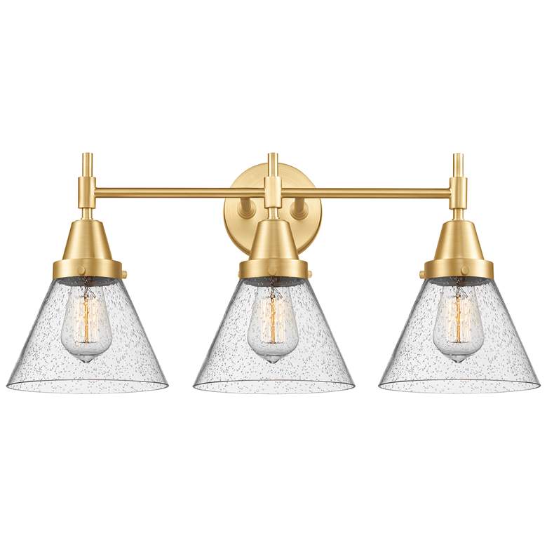 Image 1 Caden Cone 8" 3 Light 26" Bath Light - Satin Gold - Seedy Shade