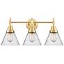 Caden Cone 8" 3 Light 26" Bath Light - Satin Gold - Seedy Shade