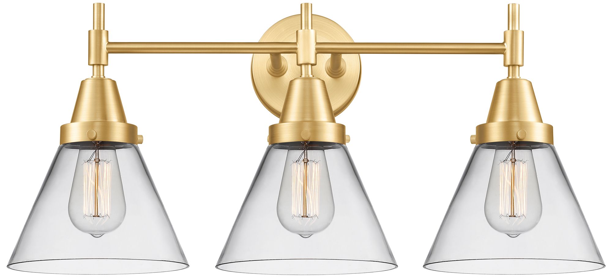 Caden Cone 8" 3 Light 26" LED Bath Light - Satin Gold - Clear Sha
