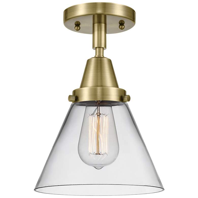 Image 1 Caden Cone 8" Flush Mount - Antique Brass - Clear Shade
