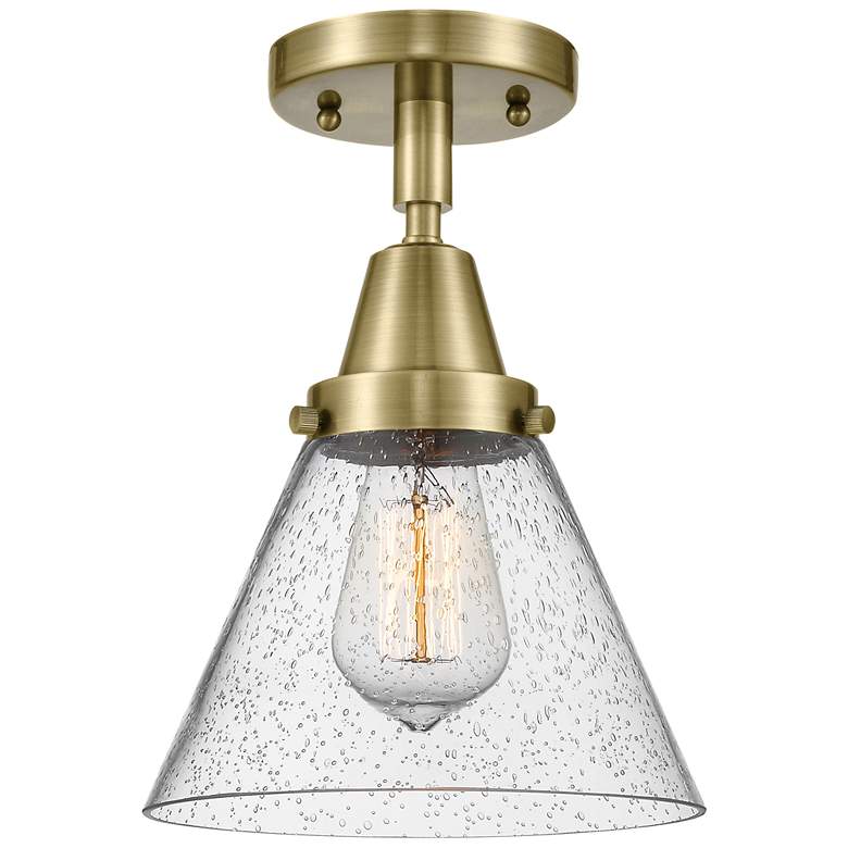 Image 1 Caden Cone 8" Flush Mount - Antique Brass - Seedy Shade
