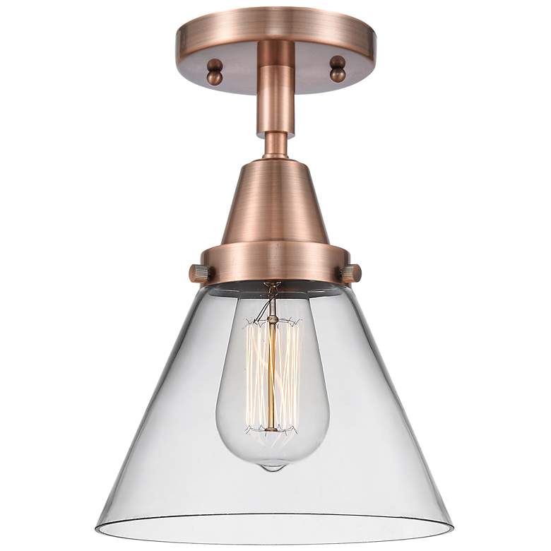 Image 1 Caden Cone 8" Flush Mount - Antique Copper - Clear Shade