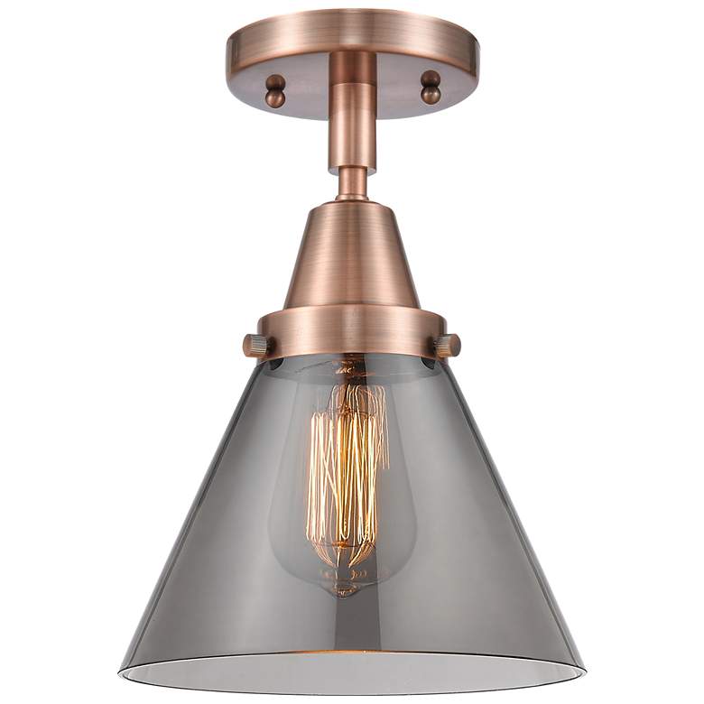Image 1 Caden Cone 8" Flush Mount - Antique Copper - Plated Smoke Shade