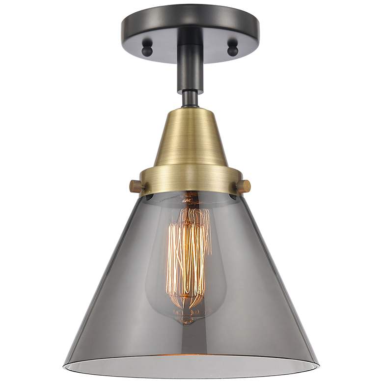 Image 1 Caden Cone 8" Flush Mount - Black Antique Brass - Plated Smoke Shade