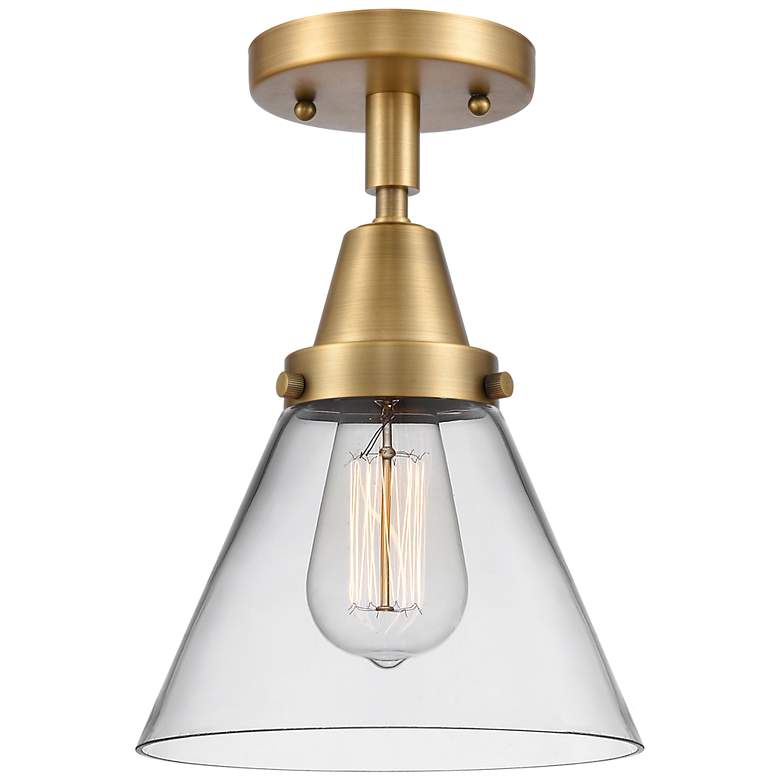 Image 1 Caden Cone 8" Flush Mount - Brushed Brass - Clear Shade