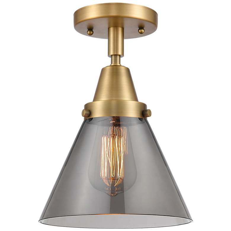 Image 1 Caden Cone 8" Flush Mount - Brushed Brass - Plated Smoke Shade