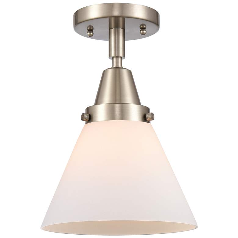 Image 1 Caden Cone 8" Flush Mount - Brushed Satin Nickel - Matte White Shade