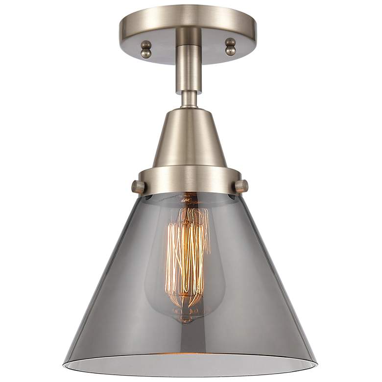 Image 1 Caden Cone 8" Flush Mount - Brushed Satin Nickel - Plated Smoke Shade