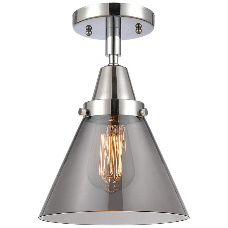 Image 1 Caden Cone 8" Flush Mount - Polished Chrome - Plated Smoke Shade