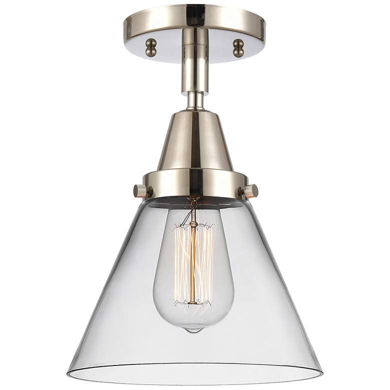 Image 1 Caden Cone 8" Flush Mount - Polished Nickel - Clear Shade