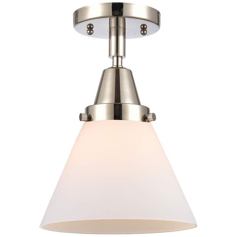 Image 1 Caden Cone 8" Flush Mount - Polished Nickel - Matte White Shade