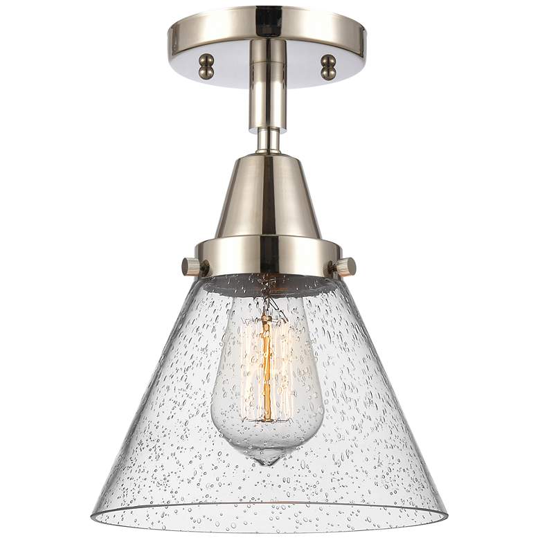 Image 1 Caden Cone 8" Flush Mount - Polished Nickel - Seedy Shade