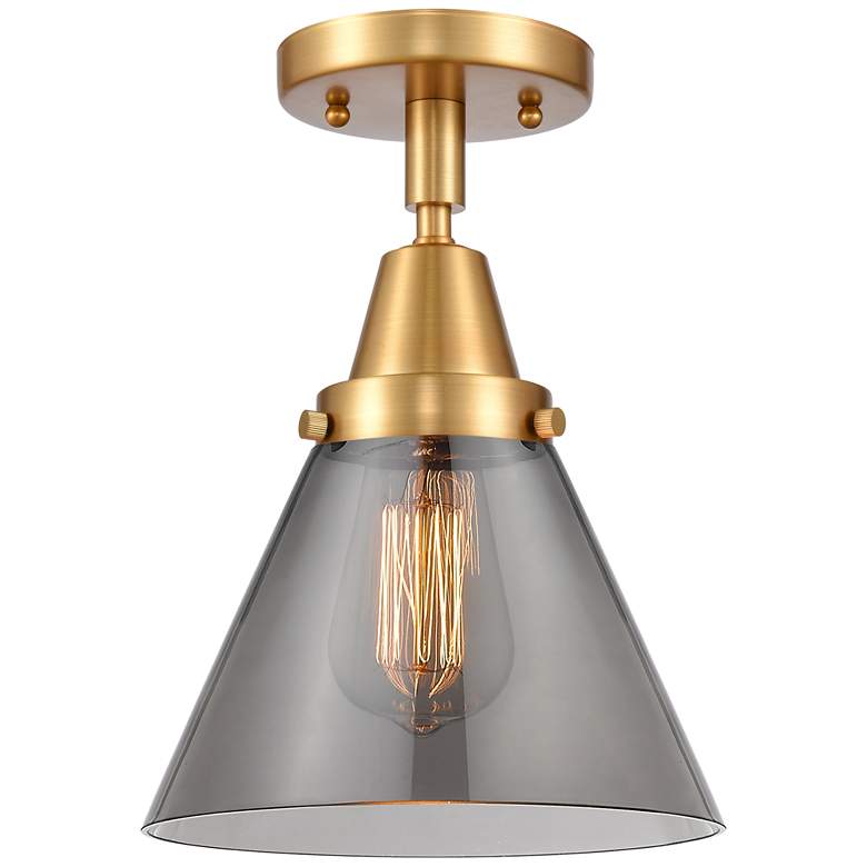 Image 1 Caden Cone 8" Flush Mount - Satin Gold - Plated Smoke Shade