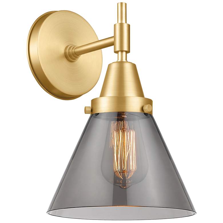 Image 1 Caden Cone 8 inch Incandescent Sconce - Gold Finish - Plated Smoke Shade