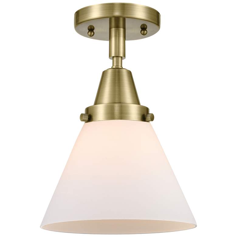 Image 1 Caden Cone 8" LED Flush Mount - Antique Brass - Matte White Shade