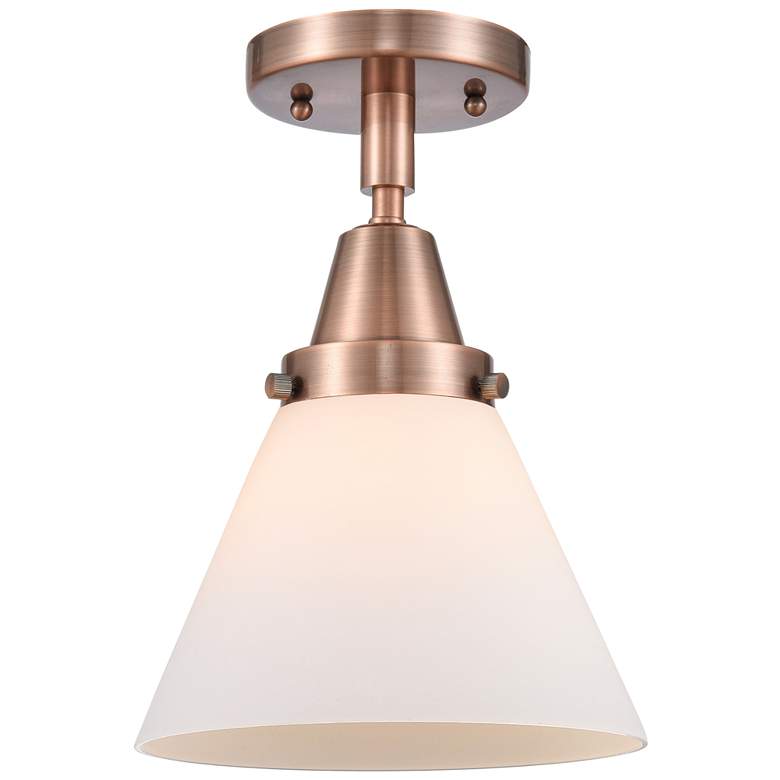 Image 1 Caden Cone 8 inch LED Flush Mount - Antique Copper - Matte White Shade