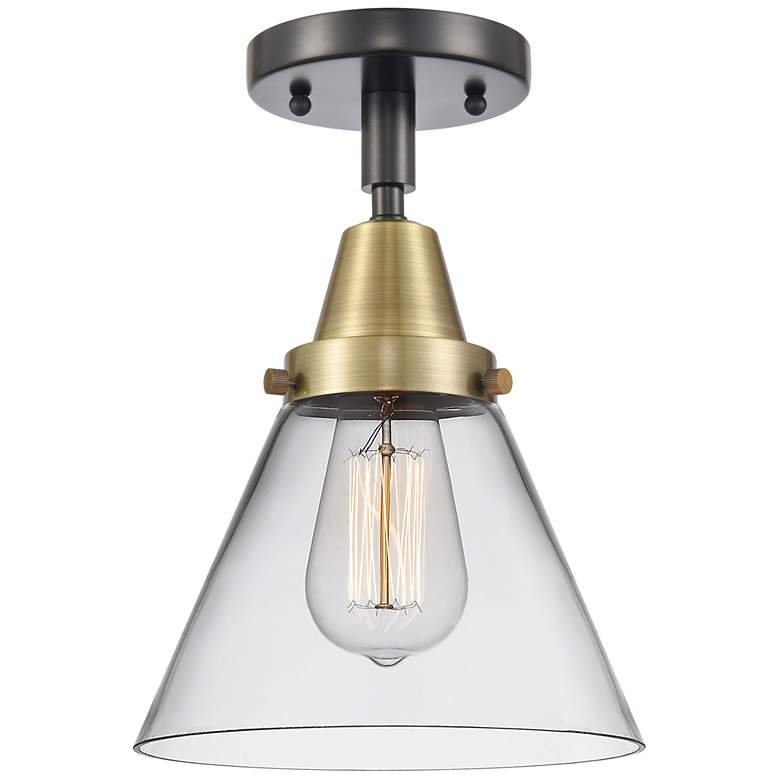 Image 1 Caden Cone 8" LED Flush Mount - Black Antique Brass - Clear Shade