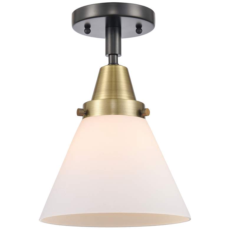 Image 1 Caden Cone 8" LED Flush Mount - Black Antique Brass - Matte White Shad