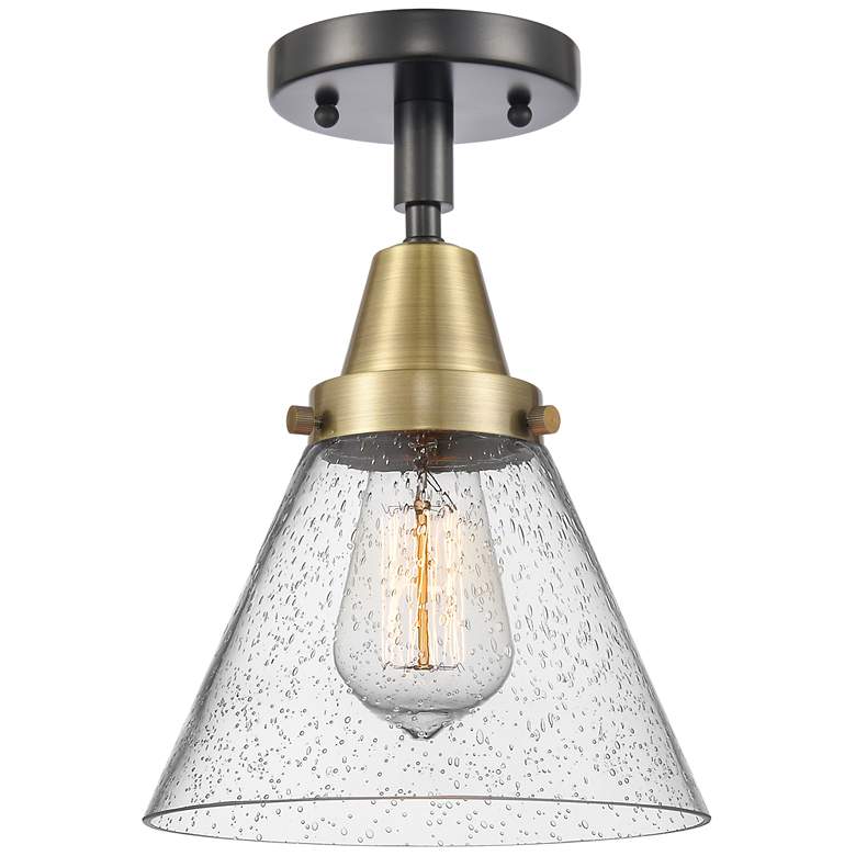Image 1 Caden Cone 8" LED Flush Mount - Black Antique Brass - Seedy Shade