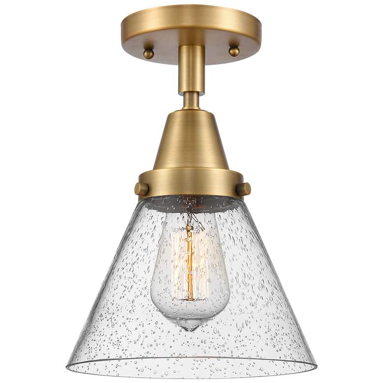 Image 1 Caden Cone 8" LED Flush Mount - Brushed Brass - Seedy Shade