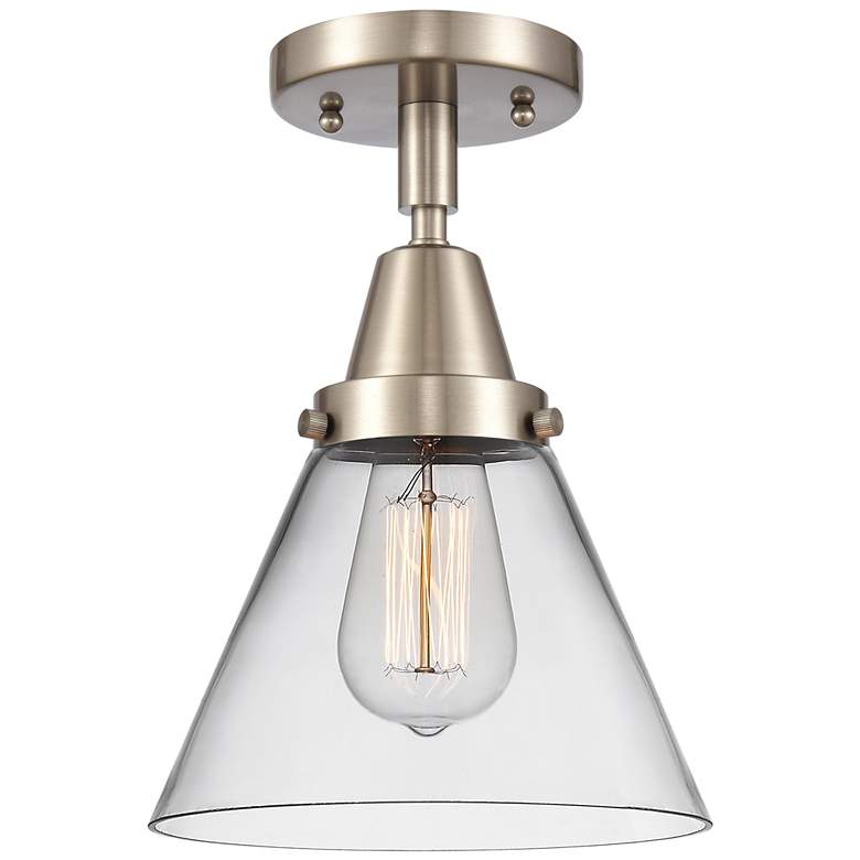 Image 1 Caden Cone 8" LED Flush Mount - Brushed Satin Nickel - Clear Shade