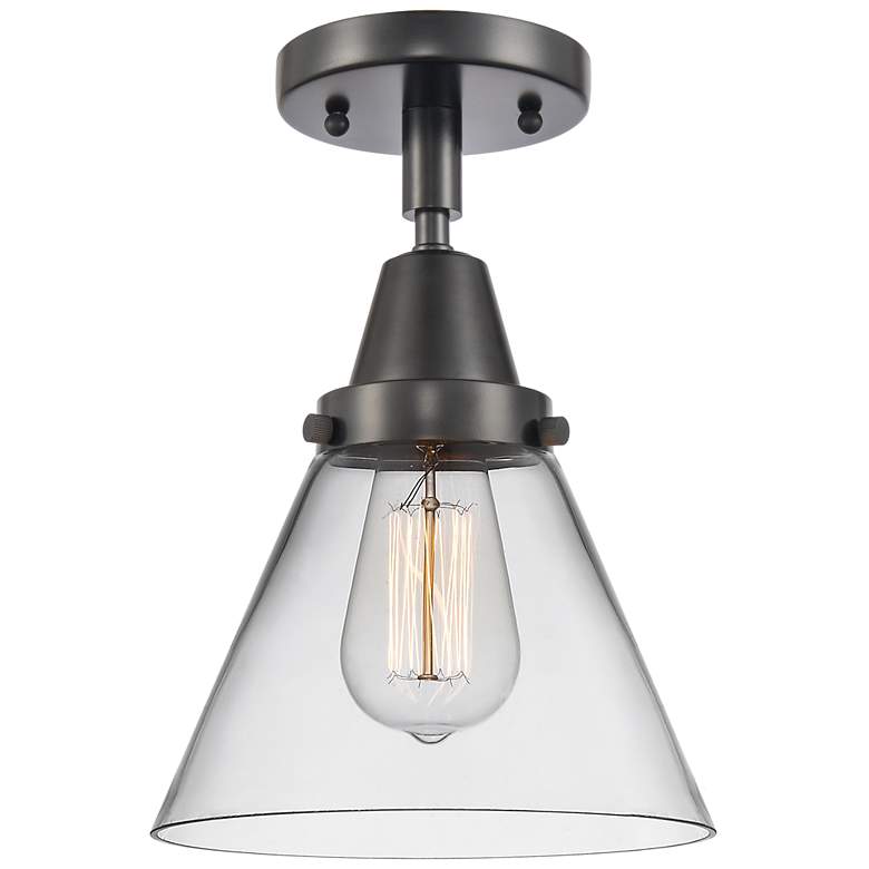 Image 1 Caden Cone 8" LED Flush Mount - Matte Black - Clear Shade