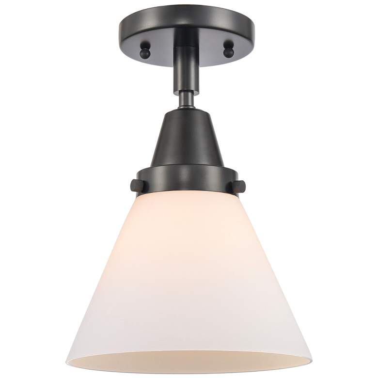 Image 1 Caden Cone 8" LED Flush Mount - Matte Black - Matte White Shade