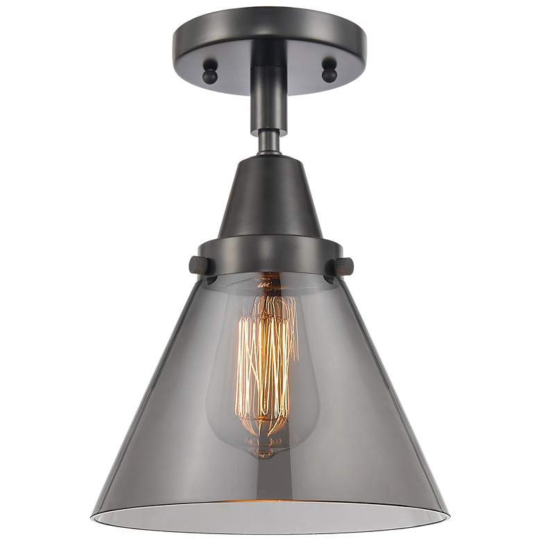 Image 1 Caden Cone 8" LED Flush Mount - Matte Black - Plated Smoke Shade