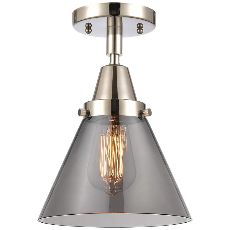 Image 1 Caden Cone 8" LED Flush Mount - Polished Nickel - Plated Smoke Shade