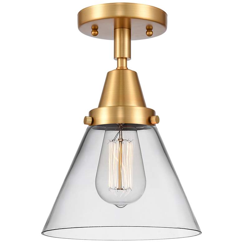 Image 1 Caden Cone 8" LED Flush Mount - Satin Gold - Clear Shade